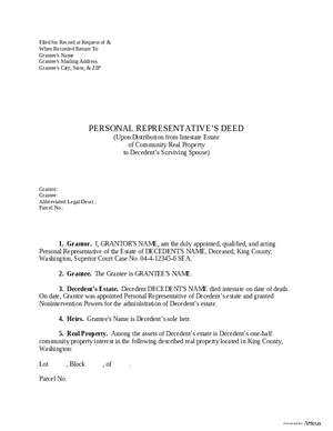 Thumbnail of Washington Form Personal Representative’s Deed (Community Property – Intestate Estate)