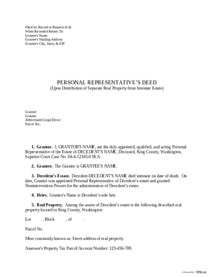 Thumbnail of Washington Form Personal Representative’s Deed (Separate Property – Intestate Estate)