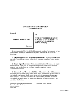 Thumbnail of Washington Form Petition For Determination Re Nonintervention Powers Upon Estate Insolvency