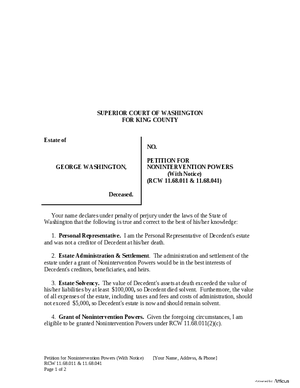 Thumbnail of Washington Form Petition For Nonintervention Powers (With Notice)