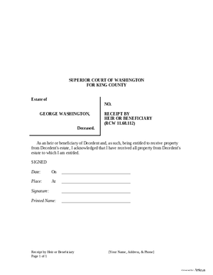 Thumbnail of Washington Form Receipt By Heir Or Beneficiary