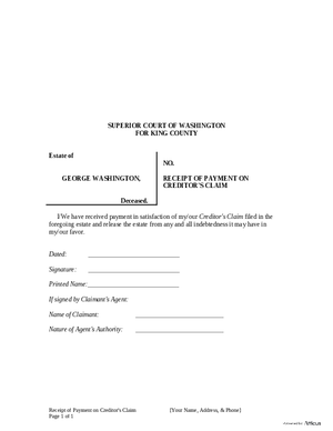 Thumbnail of Washington Form Receipt On Payment Of Creditor’s Claim