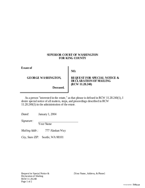 Thumbnail of Washington Form Request For Special Notice & Declaration Of Mailing