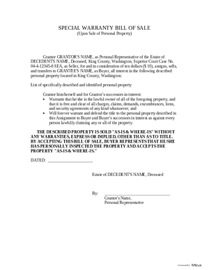 Thumbnail of Washington Form Special Warranty Bill Of Sale