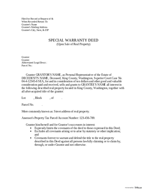 Thumbnail of Washington Form Special Warranty Deed