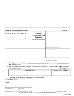Thumbnail of Wisconsin Form Abridgment Of Final Judgment (Formal Administration)