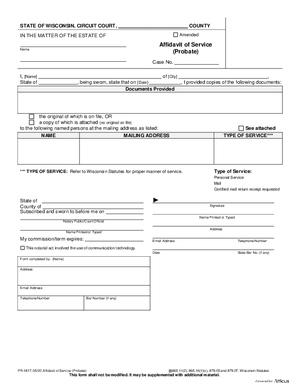 Thumbnail of Wisconsin Form Affidavit Of Service (Probate)