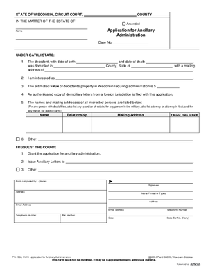 Thumbnail of Wisconsin Form Application For Ancillary Administration