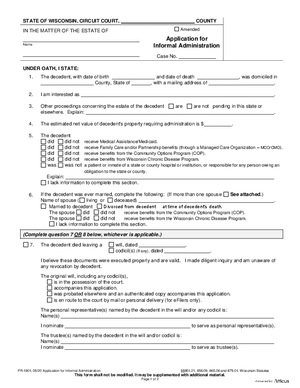 Thumbnail of Wisconsin Form Application For Informal Administration