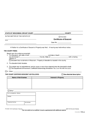 Thumbnail of Wisconsin Form Certificate Of Descent
