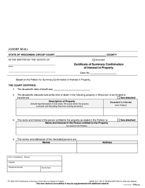 Thumbnail of Wisconsin Form Certification Of Summary Confirmation Of Interest In Property (867.046(1m))