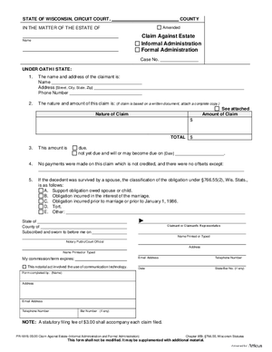 Thumbnail of Wisconsin Form Claim Against Estate (Informal And Formal Administration)