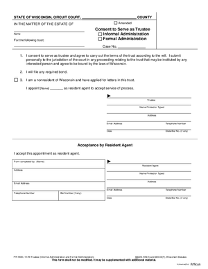 Thumbnail of Wisconsin Form Consent To Serve As Trustee