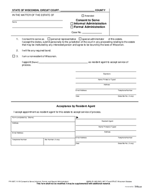 Thumbnail of Wisconsin Form Consent To Serve (Informal, Formal, And Special Administration)