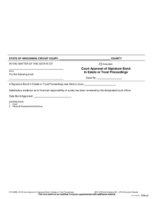 Thumbnail of Wisconsin Form Court Approval Of Signature Bond In Estate Or Trust Proceedings