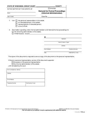 Thumbnail of Wisconsin Form Demand For Formal Proceedings (Informal Administration)