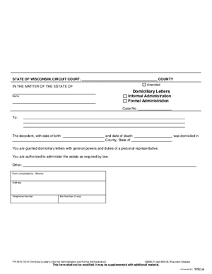 Thumbnail of Wisconsin Form Domiciliary Letters (Informal And Formal Administration)