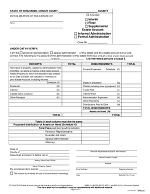 Thumbnail of Wisconsin Form Estate Account (Informal And Formal Administration)