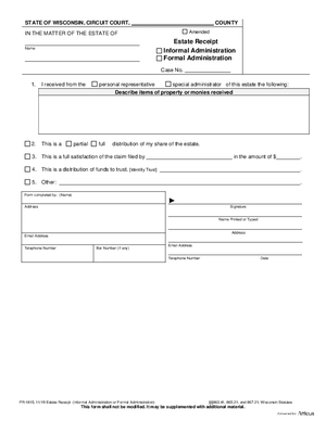 Thumbnail of Wisconsin Form Estate Receipt (Informal And Formal Administration)