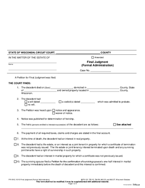 Thumbnail of Wisconsin Form Final Judgment (Formal Administration)