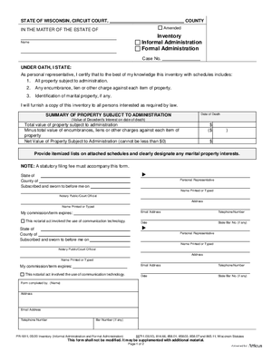 Thumbnail of Wisconsin Form Inventory (Informal And Formal Administration)