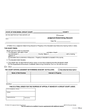 Thumbnail of Wisconsin Form Judgment Determining Descent
