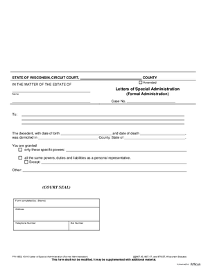 Thumbnail of Wisconsin Form Letters Of Special Administration (Formal Administration)
