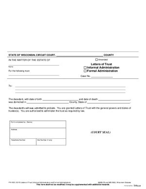 Thumbnail of Wisconsin Form Letters Of Trust (Informal And Formal Administration)