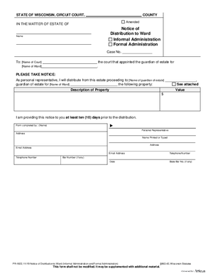 Thumbnail of Wisconsin Form Notice Of Distribution To Ward (Informal And Formal Administration)