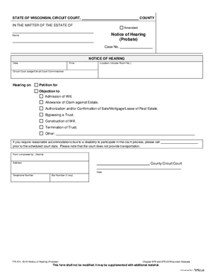 Thumbnail of Wisconsin Form Notice Of Hearing Probate