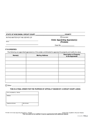 Thumbnail of Wisconsin Form Order Appointing Appraiser(s)