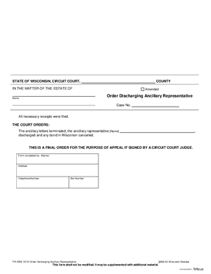 Thumbnail of Wisconsin Form Order Discharging Ancillary Representative