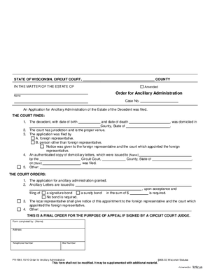 Thumbnail of Wisconsin Form Order For Ancillary Administration