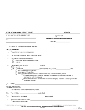 Thumbnail of Wisconsin Form Order For Formal Administration