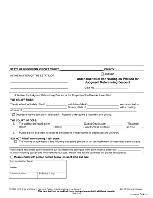 Thumbnail of Wisconsin Form Order And Notice For Hearing On Petition For Judgment Determining Descent