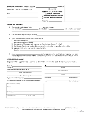 Thumbnail of Wisconsin Form Petition To Dispense With Guardian Ad Litem (Informal And Formal Administration)