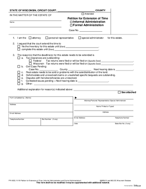 Thumbnail of Wisconsin Form Petition For Extension Of Time