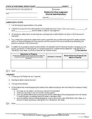 Thumbnail of Wisconsin Form Petition For Final Judgment (Formal Administration)