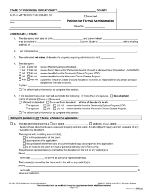 Thumbnail of Wisconsin Form Petition For Formal Administration
