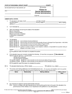 Thumbnail of Wisconsin Form Petition For Special Administration (Formal Administration)