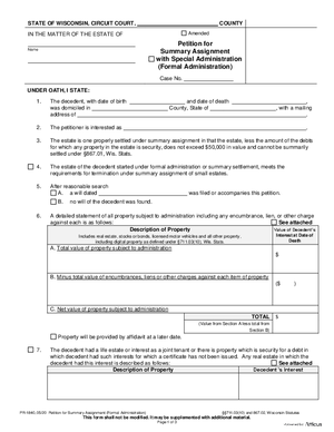 Thumbnail of Wisconsin Form Petition For Summary Assignment (Formal Administration)