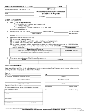 Thumbnail of Wisconsin Form Petition For Summary Confirmation Of Interest In Property (867.046(1m))