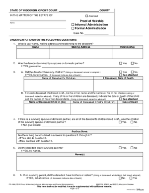 Thumbnail of Wisconsin Form Proof Of Heirship (Informal And Formal Administration)