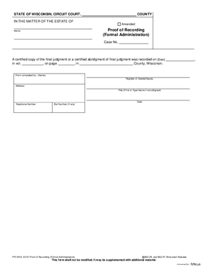 Thumbnail of Wisconsin Form Proof Of Recording (Formal Administration)