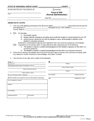 Thumbnail of Wisconsin Form Proof Of Will (Formal Administration)