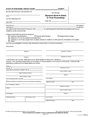 Thumbnail of Wisconsin Form Signature Bond In Estate Or Trust Proceedings