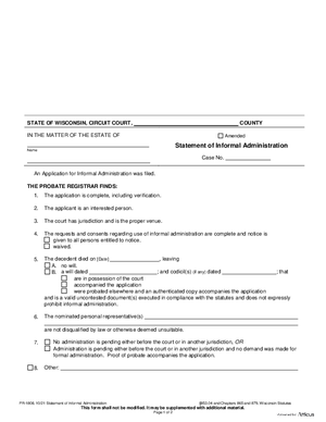 Thumbnail of Wisconsin Form Statement Of Informal Administration