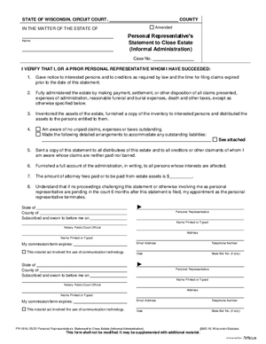 Thumbnail of Wisconsin Form Statement Of Personal Representative To Close Estate (Informal Administration)