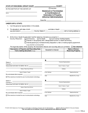 Thumbnail of Wisconsin Form Statement Of Termination Or Confirmation Of Interest(s) In Property (Informal Administration)
