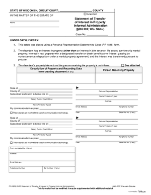 Thumbnail of Wisconsin Form Statement Of Transfer Of Interest In Property (Informal Administration)
